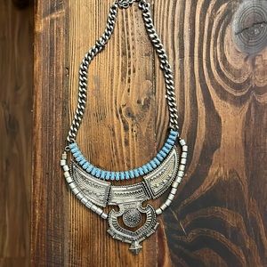 Turquoise and silver statement necklace